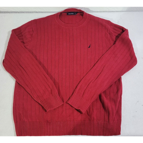 Nautica Cable Knit Heavy Sweater - Red - Men's Size Large - Cotton - Picture 1 of 4